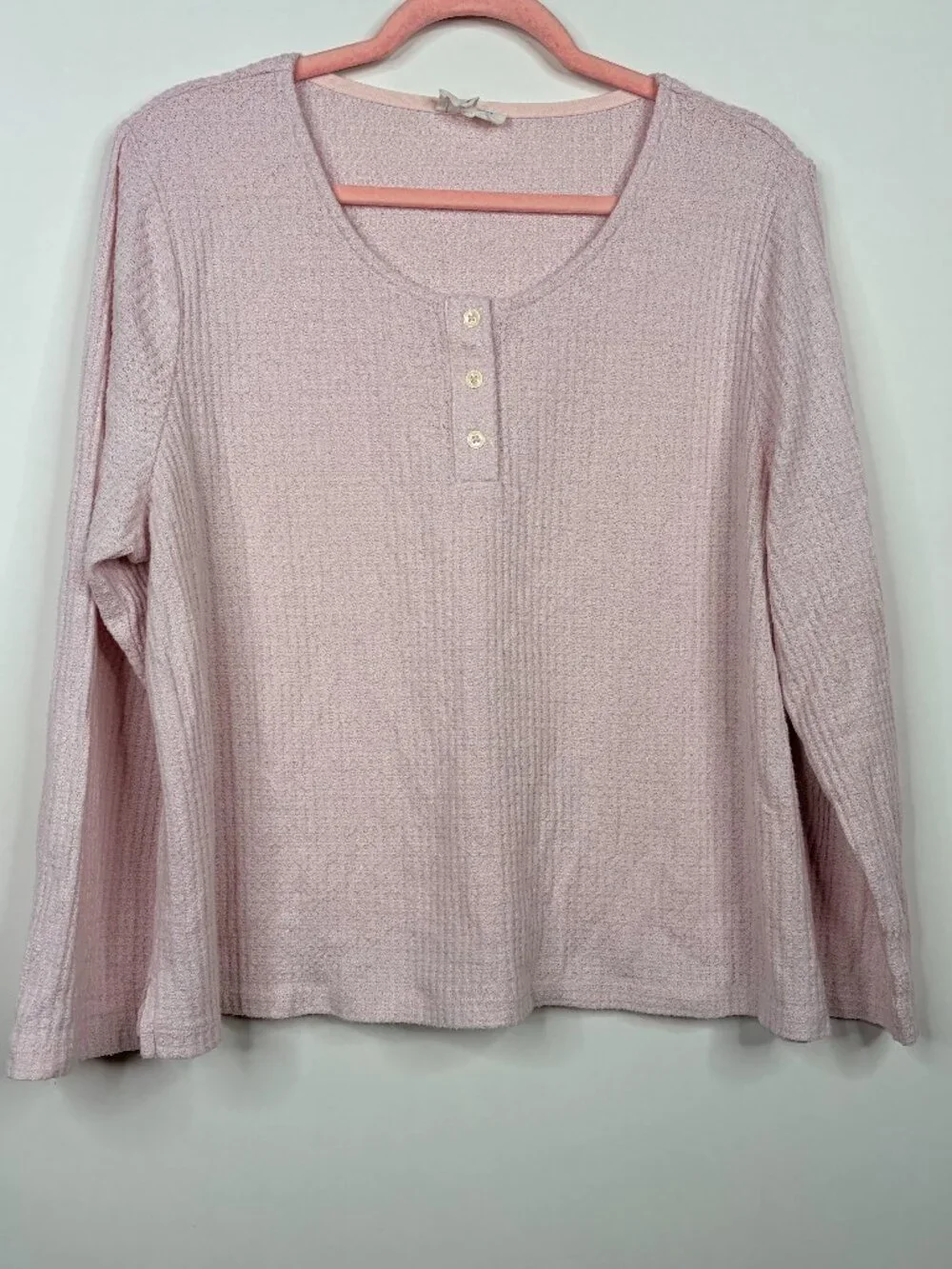 2/$30 Lou & Grey Brushed Waffle Henley Pajama Top Mauve Mist XL #A3878